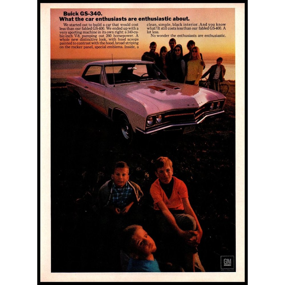 1967 Buick GS-340 Coupe Vintage Print Ad Family Sunset Coast Wall Art Photo